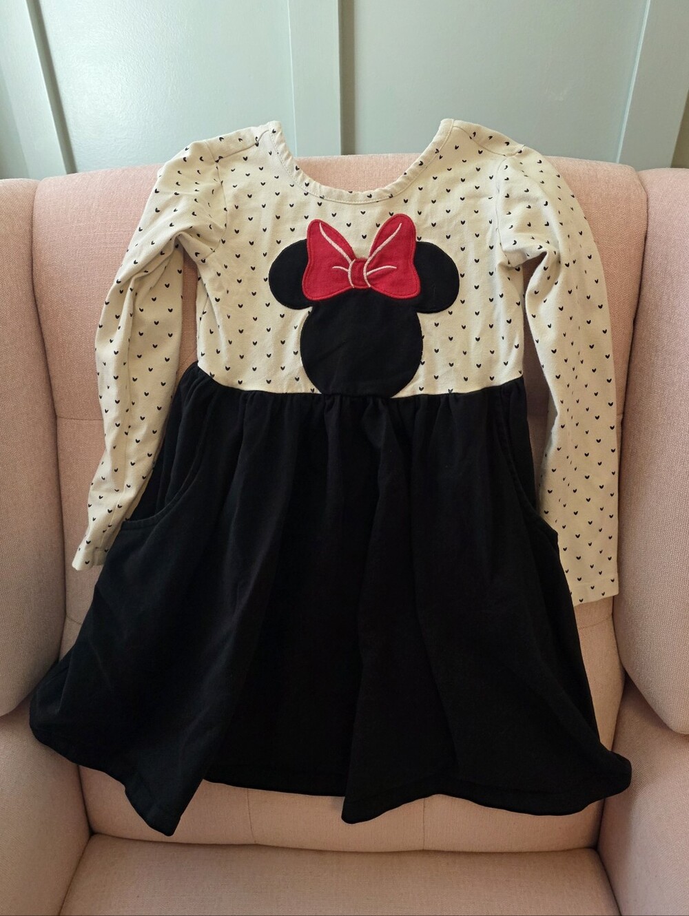 Disney Hanna Andersson 5t 110 Girls Cream Top Black Skirt Minnie Mouse Bow Dress